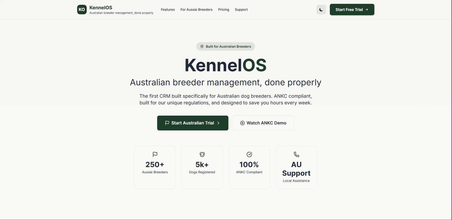 The main screen of KennelOS, a breeder management system showing litter and record tracking.
